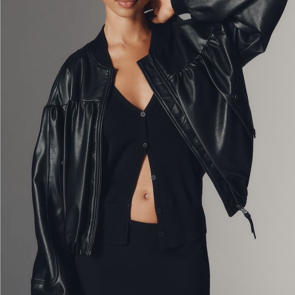 NWT Anthropologie Faux Leather Crop Bubble Bomber Jacket - Large